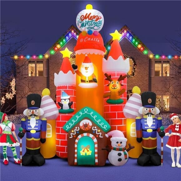 11Ft Christmas Inflatables Castle Blow Up Decorations Outdoor Santa Led Lights - Picture 1 of 6